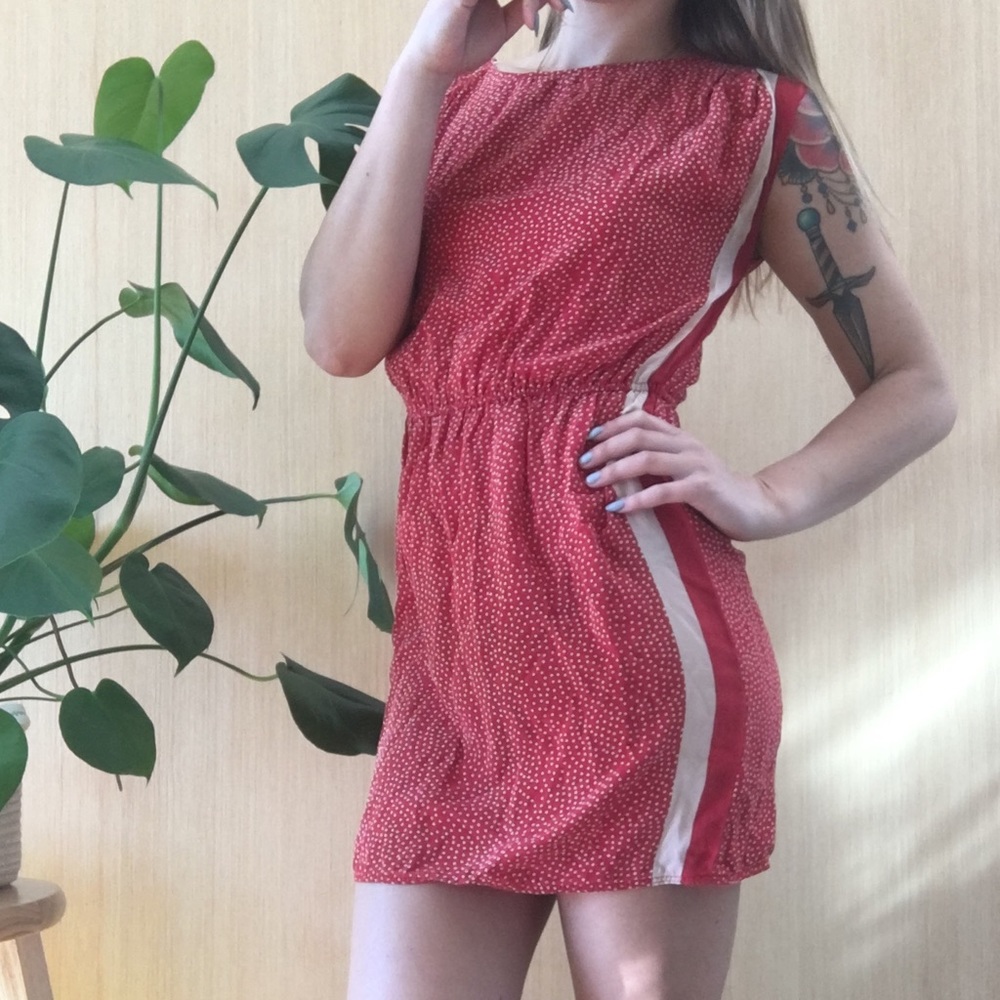 Polka dotini dress with racer stripe